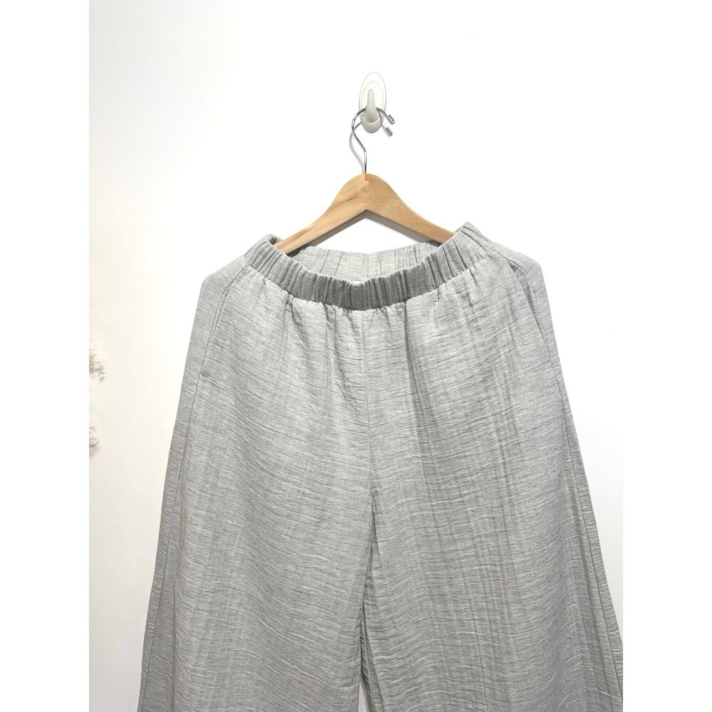 a. ren Crinkle Cotton Pull-On Wide Leg Pants Size S Elastic Waist in Light Gray - Picture 6 of 8